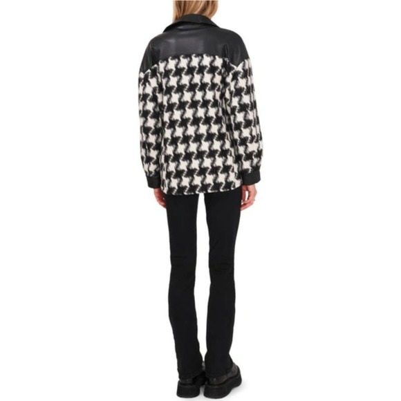 Vince Camuto Houndstooth Shacket Faux Leather Trim Jacket Button Down L NWT $149 - Picture 2 of 12